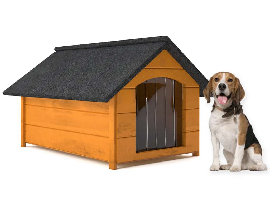 Buda dla psa L - ocieplana, drewniana, z zasłoną - sosna