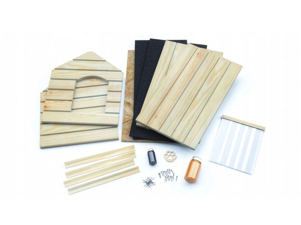 Buda dla psa L - ocieplana, drewniana, z zasłoną - mahoń - obrazek 3