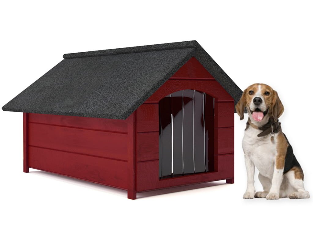 Buda dla psa L - ocieplana, drewniana, z zasłoną - mahoń