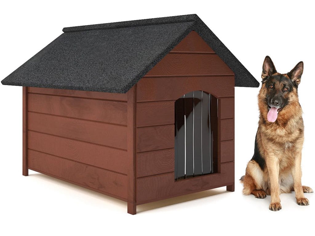 Buda dla psa XL - ocieplana, drewniana, z zasłoną - brazowa