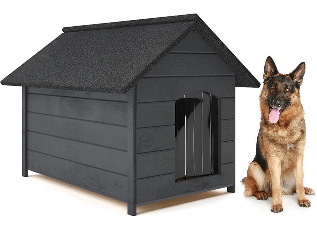 Buda dla psa XL - ocieplana, drewniana, z zasłoną - szara