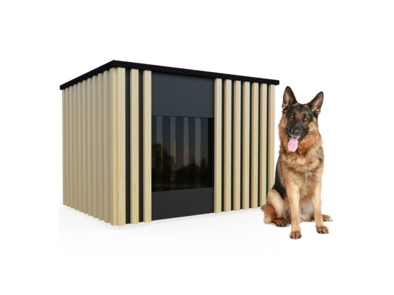Buda dla psa XXL MODERN ELEGANCE - ocieplana, drewniana, z zasłoną