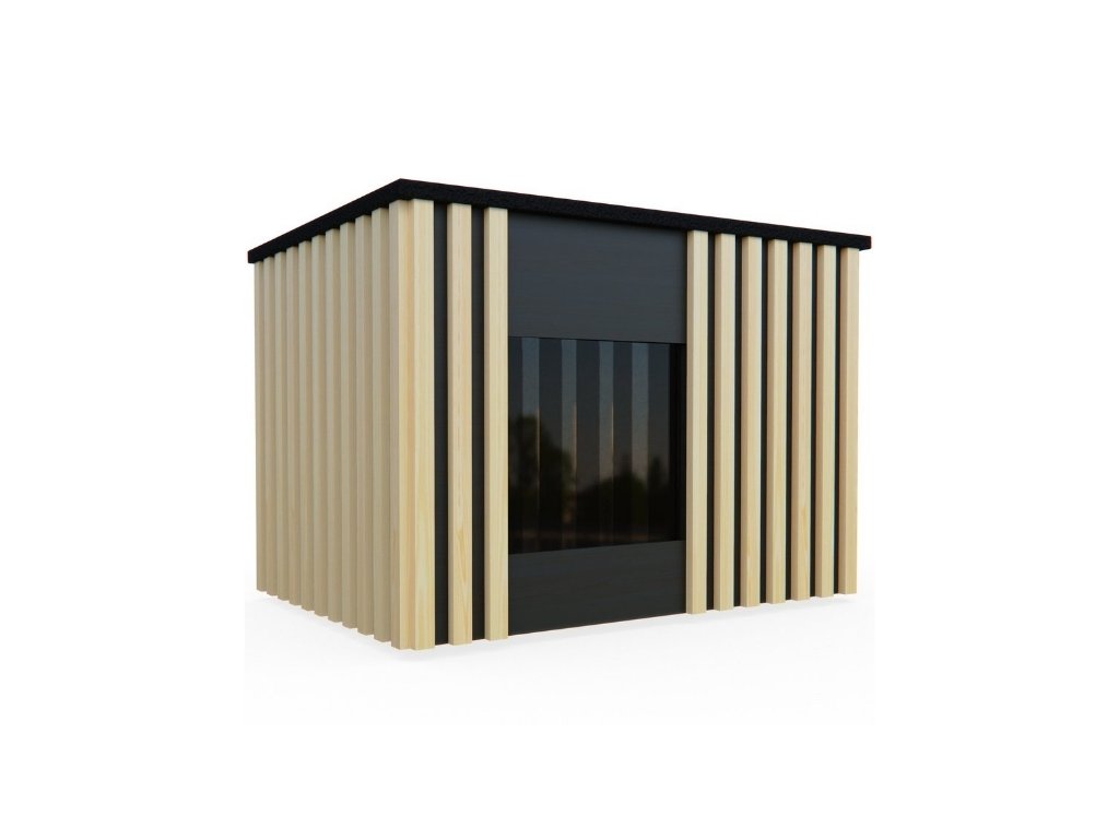 Buda dla psa XXL MODERN ELEGANCE - ocieplana, drewniana, z zasłoną - obrazek 3