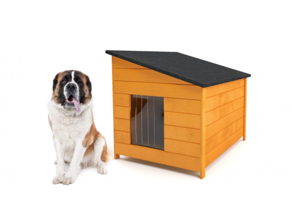 Buda dla psa XXL - ocieplana, drewniana, z zasłoną - sosna