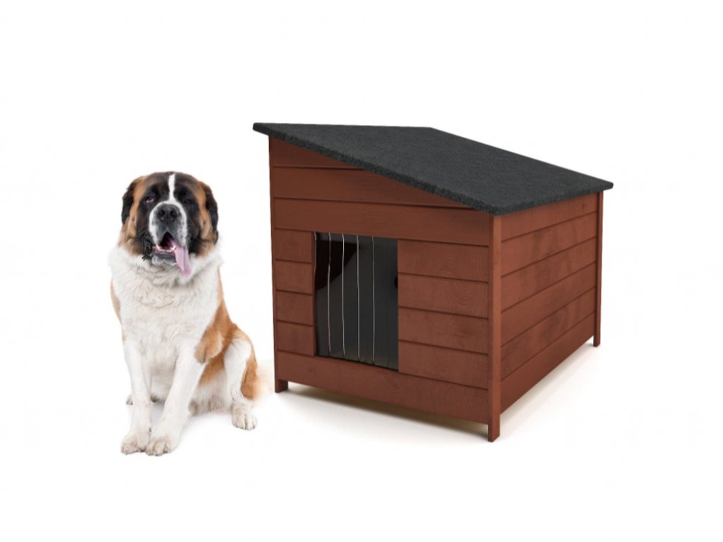 Buda dla psa XXL - ocieplana, drewniana, z zasłoną - brazowa