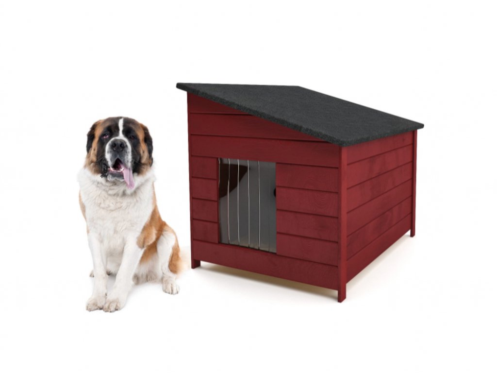 Buda dla psa XXL - ocieplana, drewniana, z zasłoną - mahoń