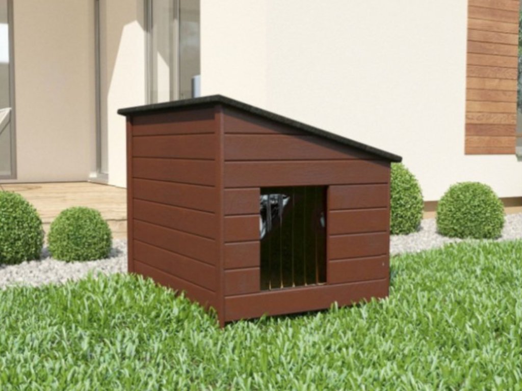 Buda dla psa XXL - ocieplana, drewniana, z zasłoną - mahoń - obrazek 5