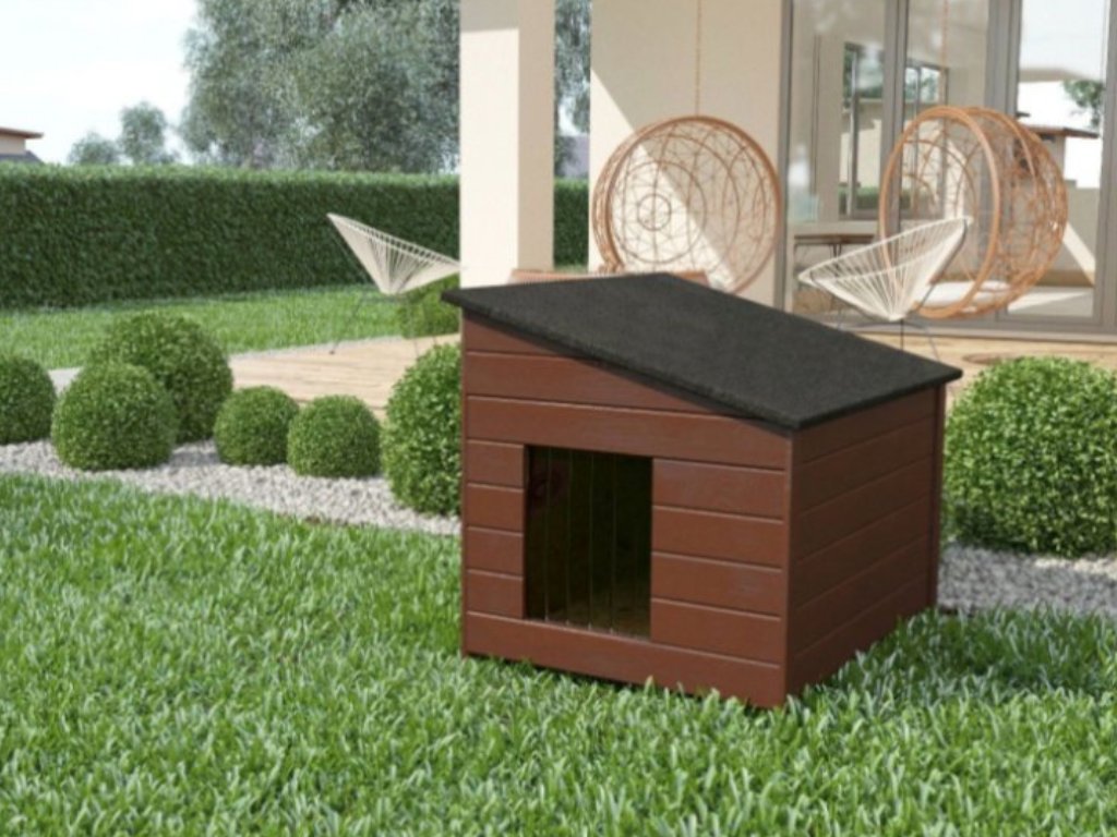 Buda dla psa XXL - ocieplana, drewniana, z zasłoną - mahoń - obrazek 6