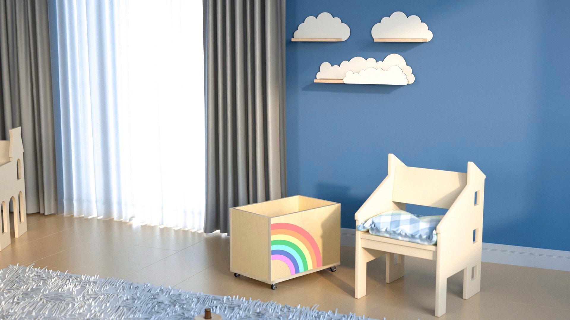 Półka do pokoju dziecięcego naturalna - chmurki zestaw 3 szt. - obrazek 3
