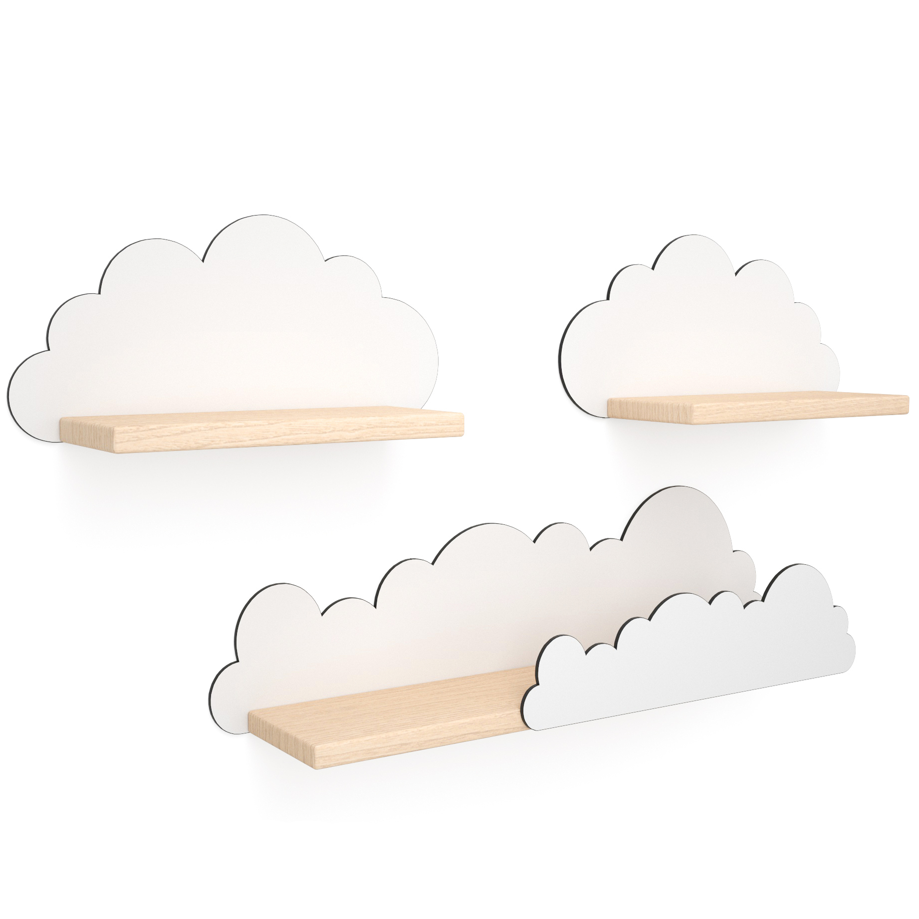 Półka do pokoju dziecięcego naturalna - chmurki zestaw 3 szt.