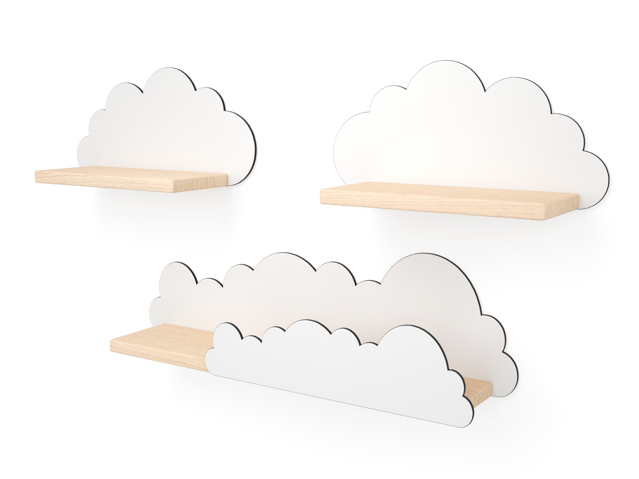 Półka do pokoju dziecięcego naturalna - chmurki zestaw 3 szt. - obrazek 2
